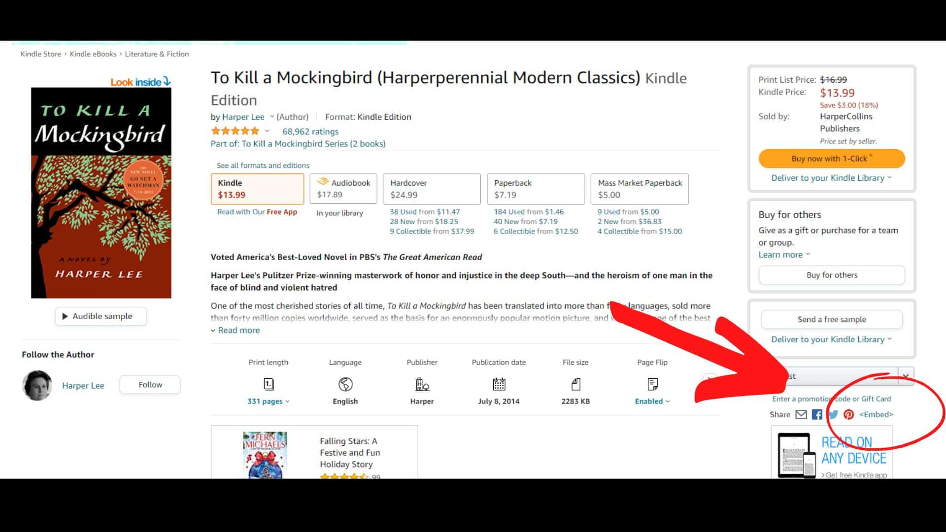 Screenshot showing where to find the Kindle Instant Preview embed code to help market your ebook.